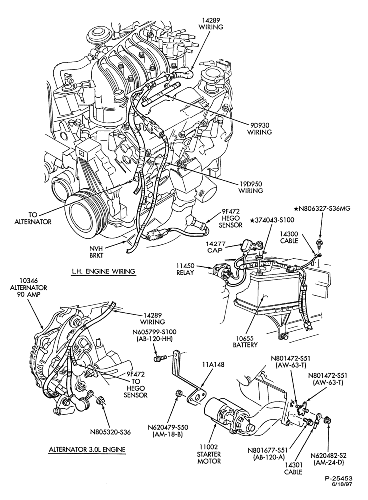 Схема Электрооборудование — Проводка двигателя - 6 cyl. 3.0L — лист B