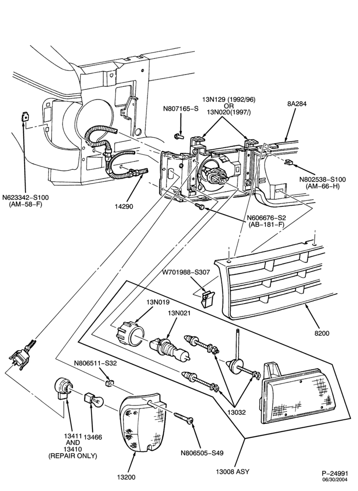 Схема LAMPS-Headlamp, parking lamp, marker lamps & related parts - High series-E150/550