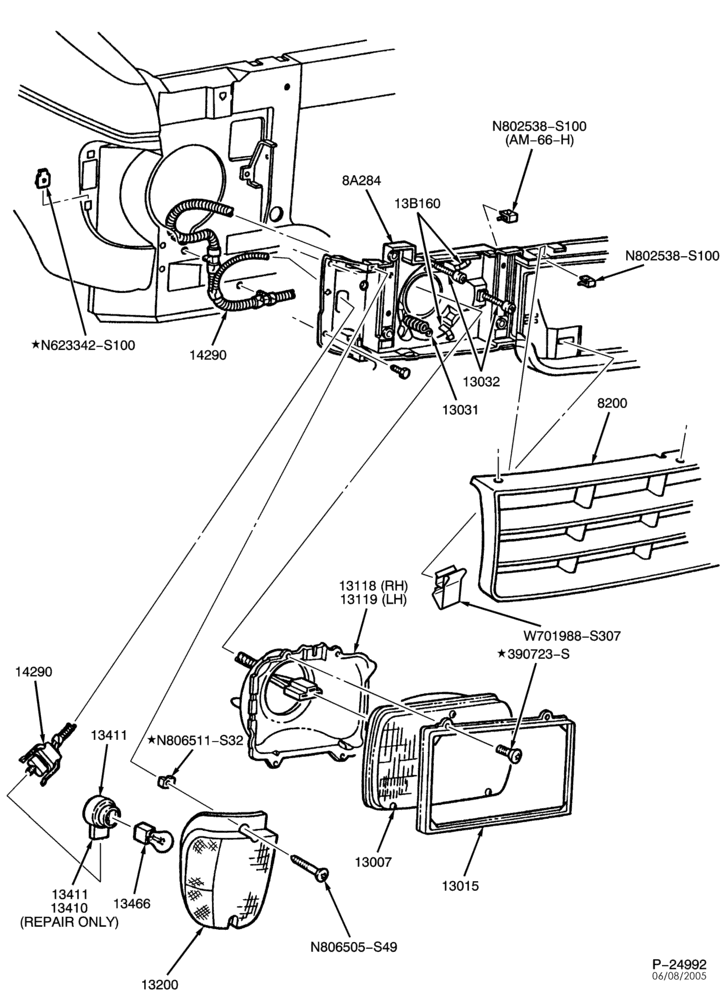 Схема LAMPS-Headlamp, parking lamp, marker lamps & related parts - Low series-E150/550