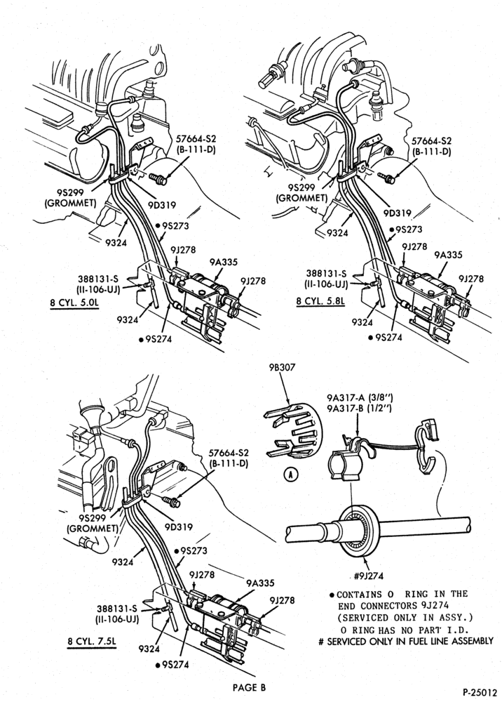 Схема 8 CYL. 7.5L - GAS-Fuel lines & related parts - E250/350 - Page B