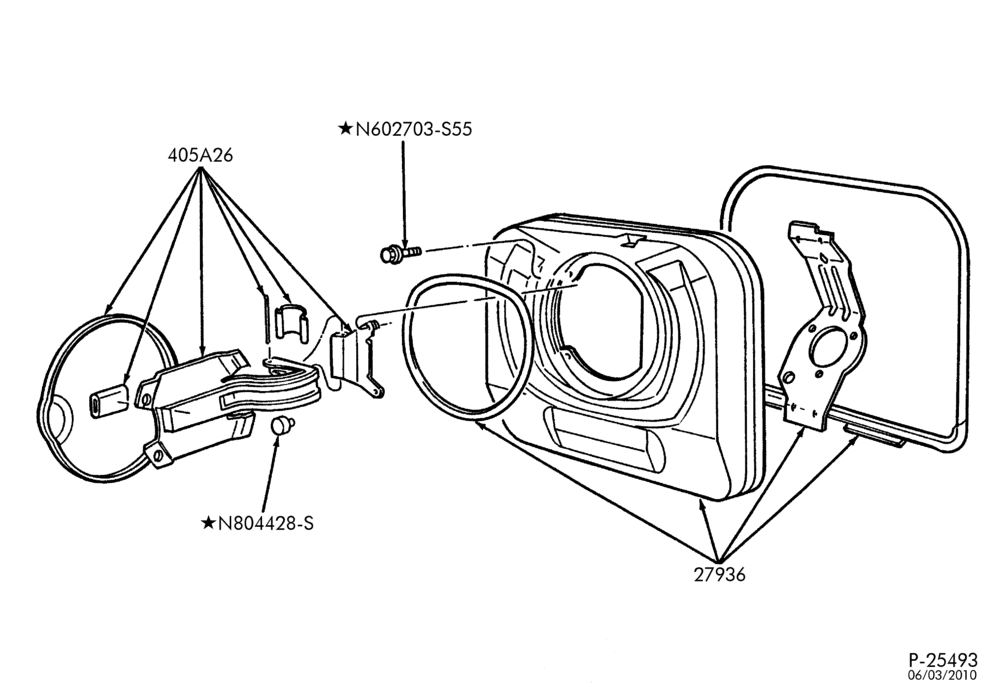 Схема LIFT/TAILGATE, BACK-OF-CAB, BACK WINDOW-Fuel filler door & related parts-E150/450