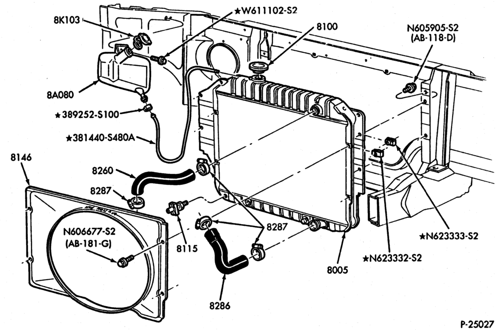 Схема Радиатор, GRILL AND COOLING-Cooling system & related parts - 6 cyl. 4.9L-E150/350