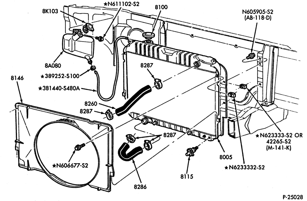 Схема Радиатор, GRILL AND COOLING-Cooling system & related parts - 8 cyl. 5.0L & 5.8L-E150/350,E(Super Duty)