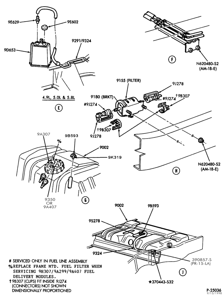 Схема 8 CYL. 5.0L - GAS-Fuel lines & related parts - single tank - Page B