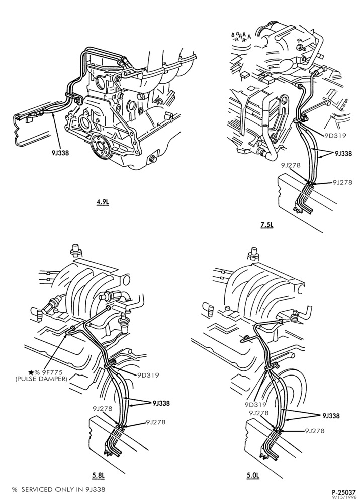 Схема 6 CYL. 4.9L - GAS-Fuel system & related parts - F150/350 - lines - single tank - Page C
