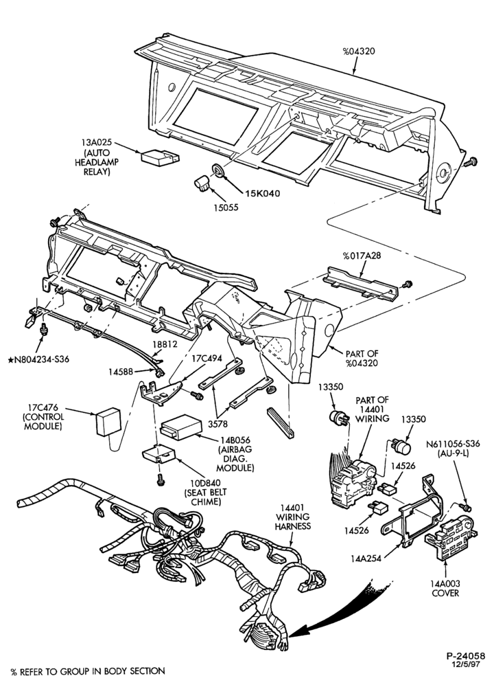 Схема Стартер, IGNITION AND HEADLAMP SWITCHES-Instrument panel relays and warning indicator panel