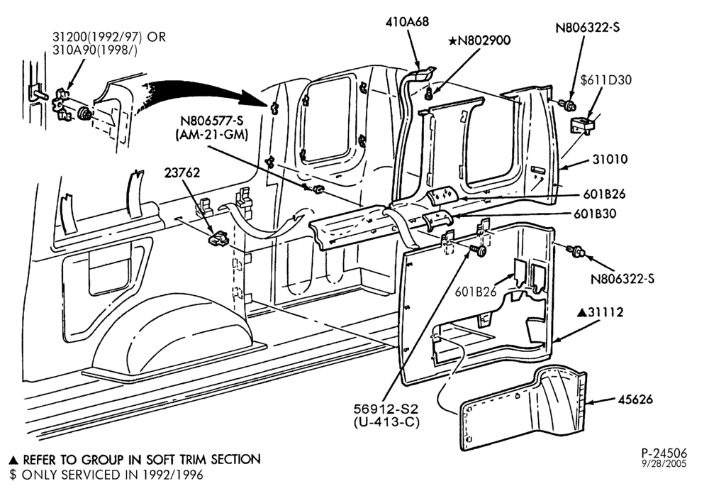 Схема SOFT, INTERIOR TRIM-Interior trim - R.H. rear quarter - rear - ext. wagon-E150/450