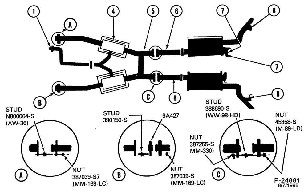 Схема FRAME-(K) 8 CYL. 5.0L. DUAL EXHAUST 50 STATES & CANADA