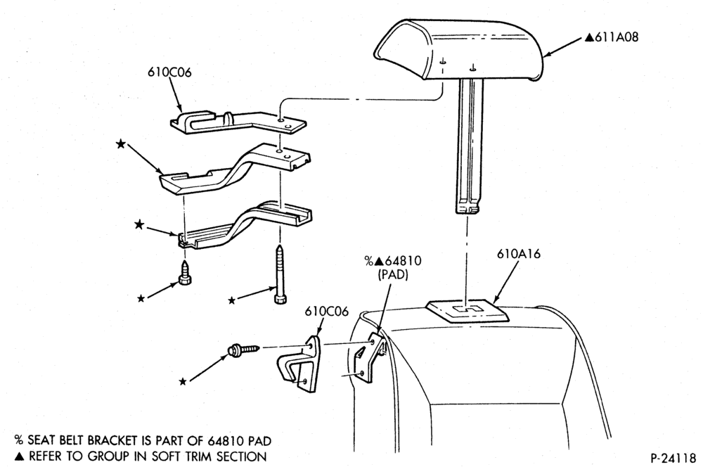 Схема SEATS AND SEAT BELTS-Front seat head rest and related parts - Mustang convertible