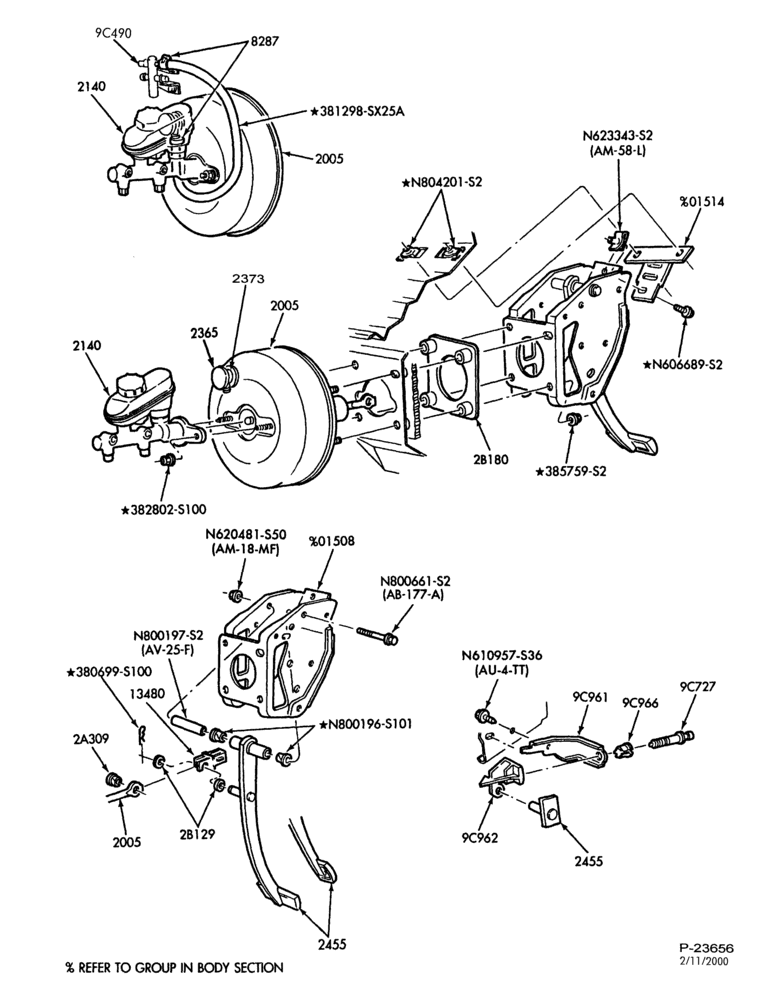 Схема BRAKES-Brake booster and pedal installation