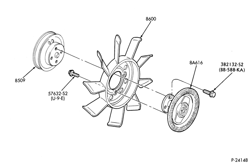 Схема Радиатор, GRILL AND COOLING-FAN & CLUTCH INSTALLATION- 8 cyl. 302 (5.0L)