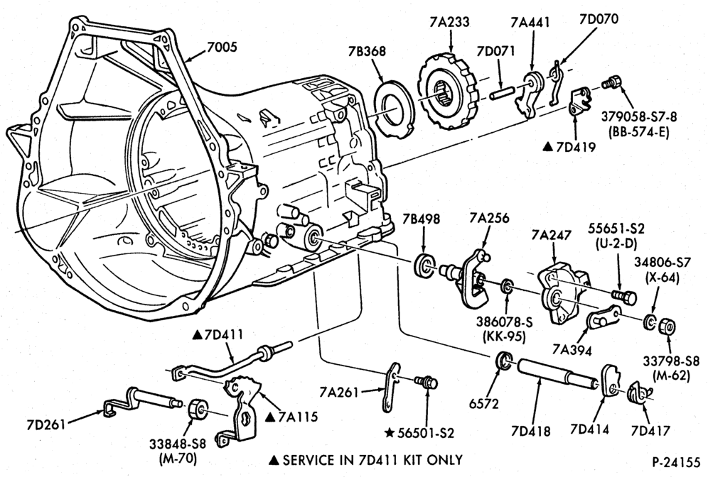 Схема C6 TYPE-INTERNAL PARTS - Parking pawl, linkage & manual control-U150