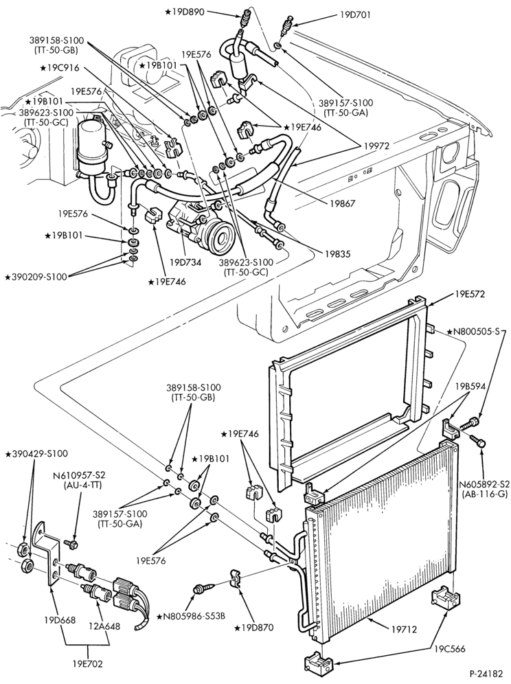 Схема AIR CONDITIONER-Condenser, Dehydrator - integral - 8 cyl. 4.6L