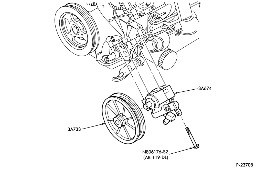 Схема STEERING-Power steering system - Pump installation - 8 cyl. 4.6L - w/o oil cooler - pump installation