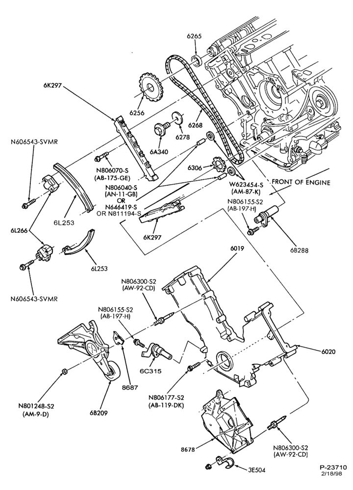 Схема 8 CYL. 4.6L - SOHC-Pulleys, brackets and tensioners - Also refer to Section