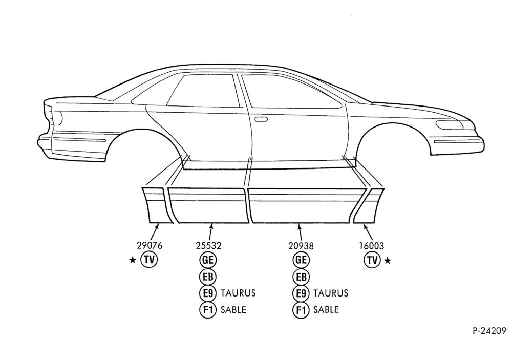 Схема SABLE -- LS - BODY SIDE MOULDINGS - BODY TYPE 54 AND 74