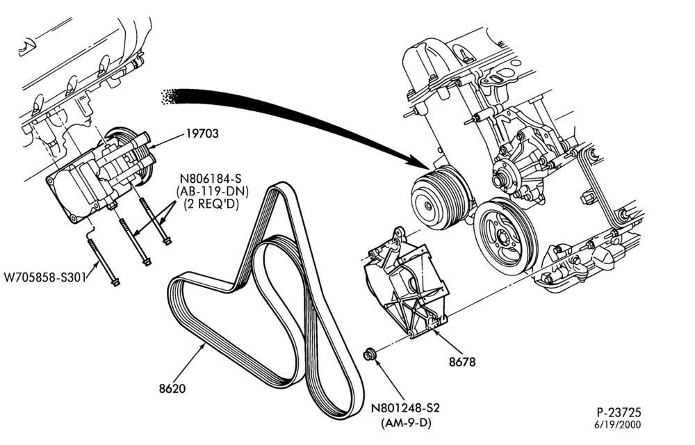 Схема AIR CONDITIONER-Compressor Installation - integral - 8 cyl. 4.6L