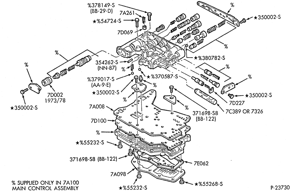 Схема C6 TYPE TRANSMISSION-Main control valve body (7A100)-E-F-U100/350