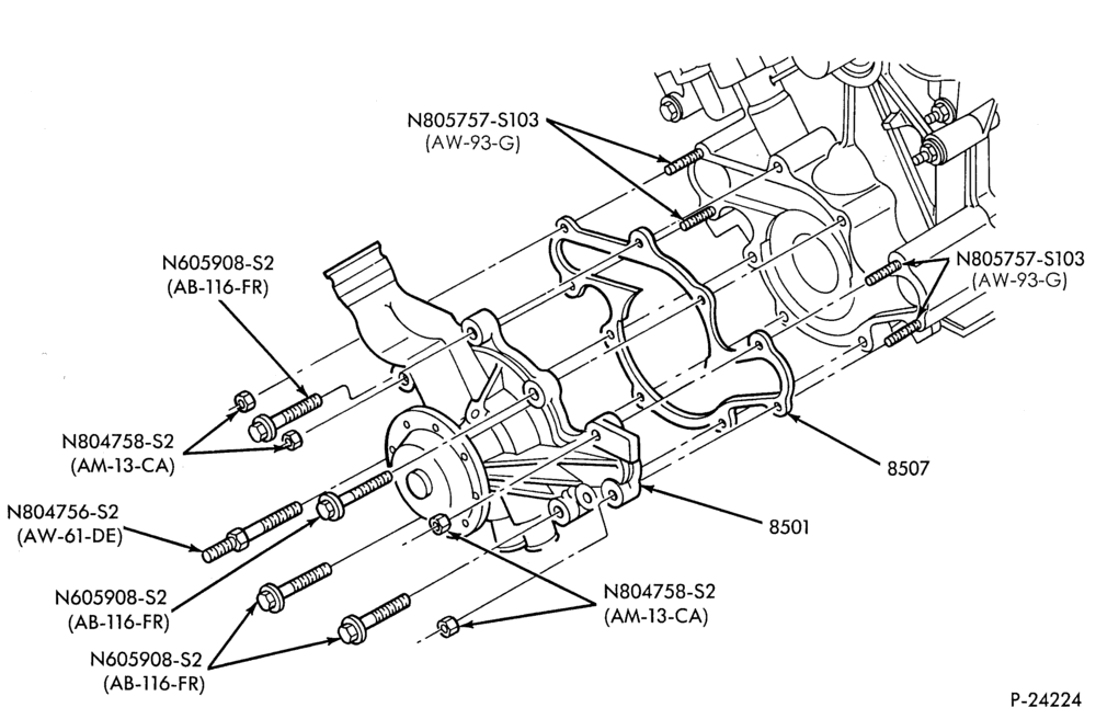 Схема Радиатор, GRILL AND COOLING-Water pump - front wheel drive - 6 cyl. 3.8L-TW