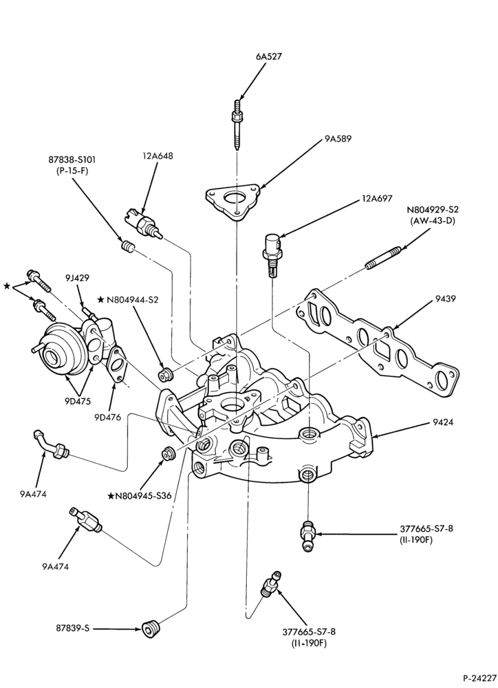 Схема 4 CYL. 1.9L (116 C.I.D.)-Manifold & related parts- intake-C.F.I.