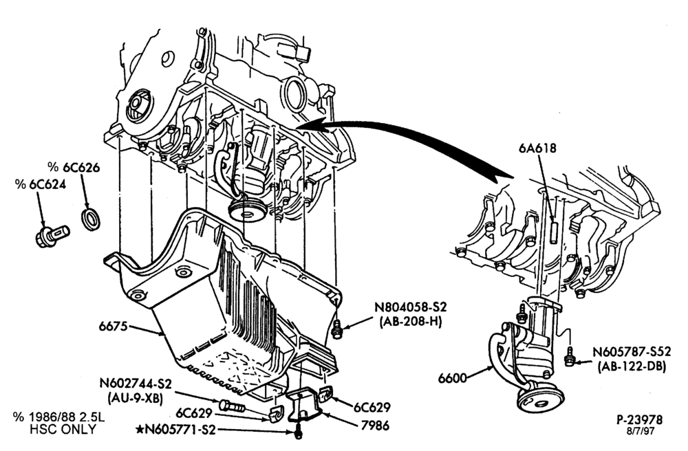Схема 4 CYL. 2.3L (140 C.I.D.) HSC-Oil pan, pump and related parts