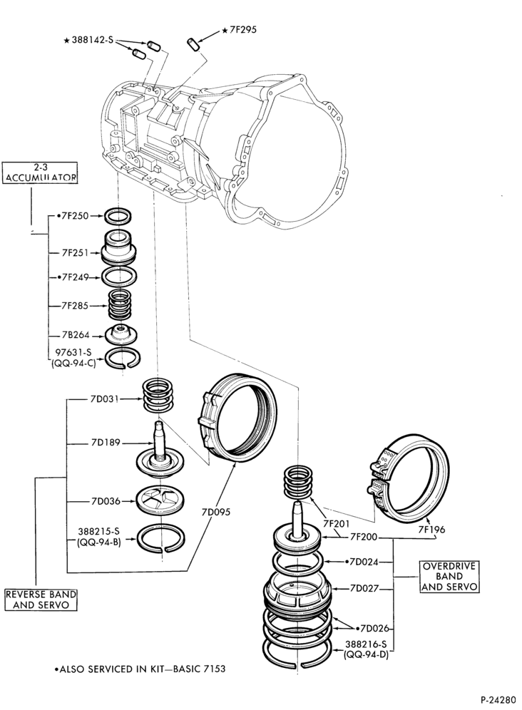 Схема AOD TYPE - INTERNAL PARTS-AOD TYPE - accumulator, reverse & overdrive band & servo