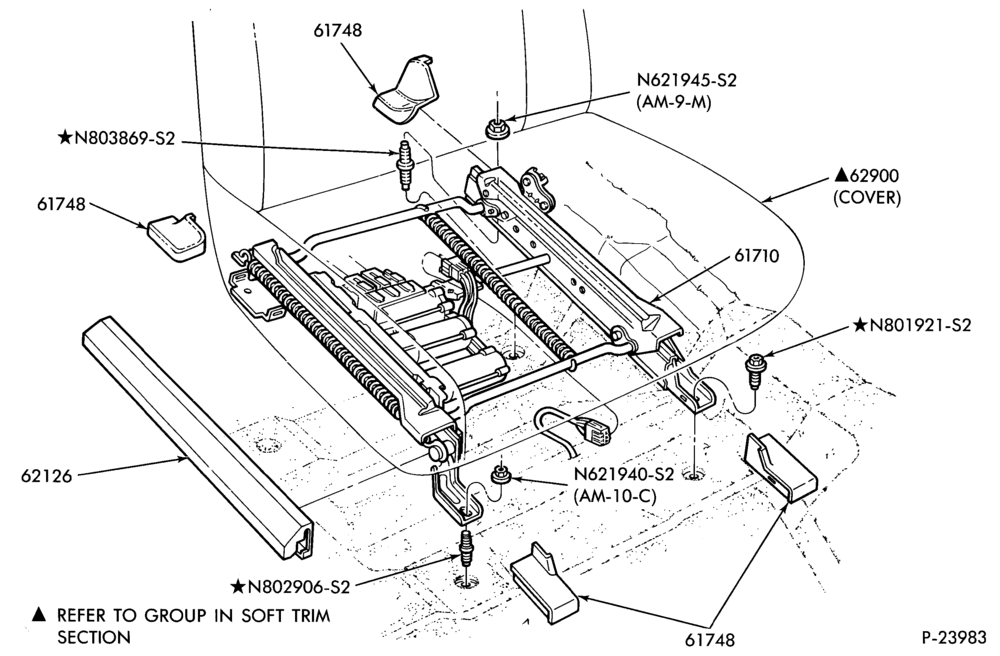Схема SEATS AND SEAT BELTS-Front seat parts - split bench - lower half - power