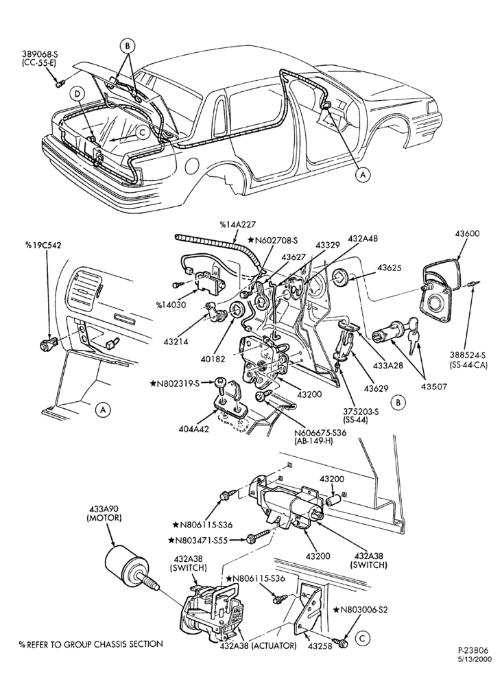 Схема LIFT/TAILGATE, LUGGAGE & BACK WINDOW-Luggage compartment door latch, remote release & power pulldown