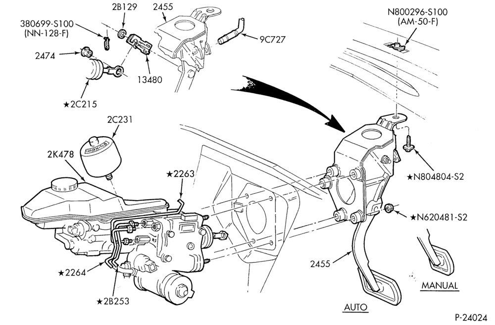 Схема BRAKES-Brake & pedal booster installation - w/anti-lock brakes