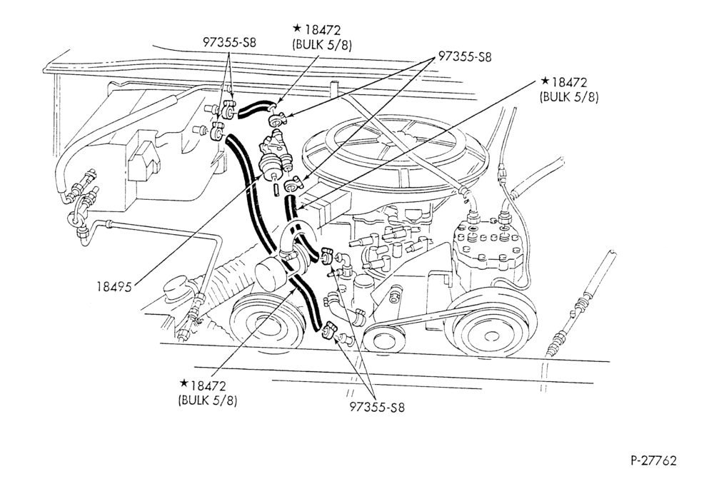 Схема HEATER HOSES & TUBES-8 cyl. - 5.8L - w/A/C - w/o aux. heat - exc. California-E
