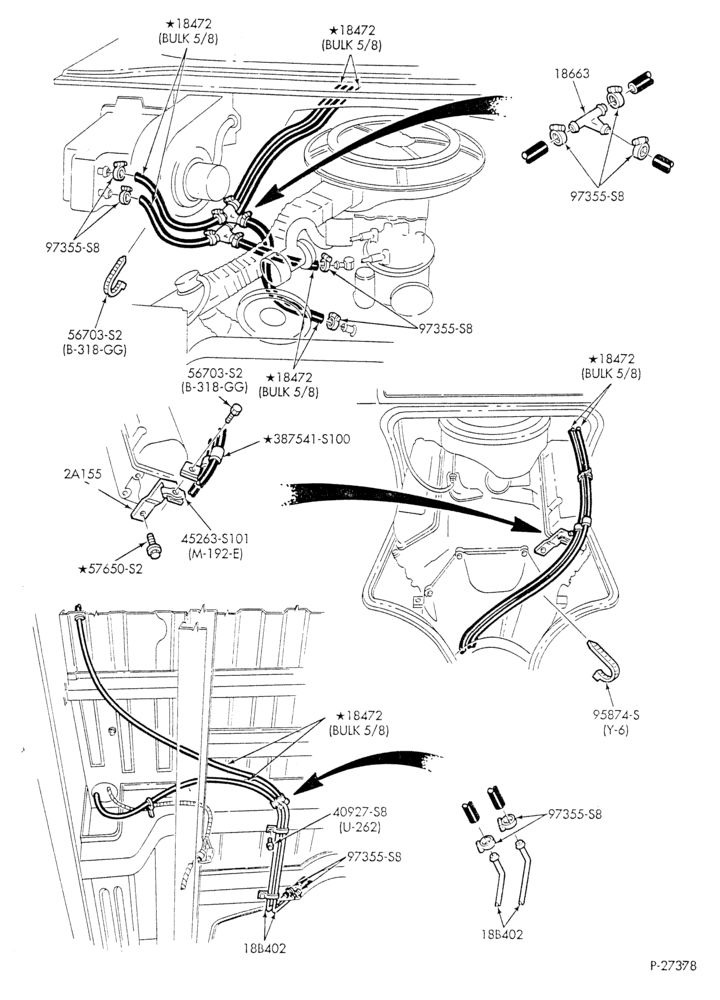 Схема HEATER HOSES & TUBES-8 cyl. - 5.8L - w/o A/C - w/aux. heat - L.W.B.-E