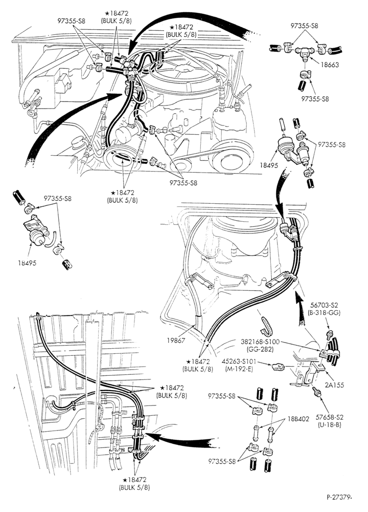 Схема HEATER HOSES & TUBES-8 cyl. - 5.0L - w/aux. A/C - w/aux. heat - S.W.B.-E