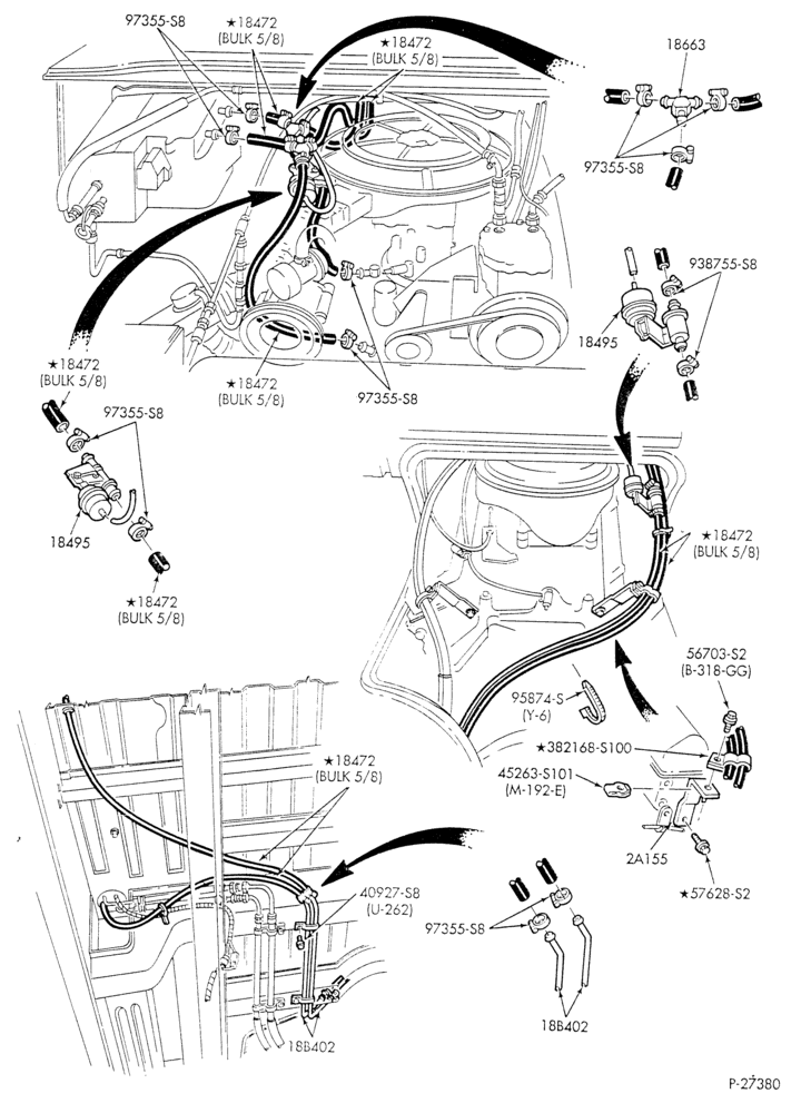 Схема HEATER HOSES & TUBES-8 cyl. - 5.0L - w/aux. A/C - w/aux. heat - L.W.B.-E