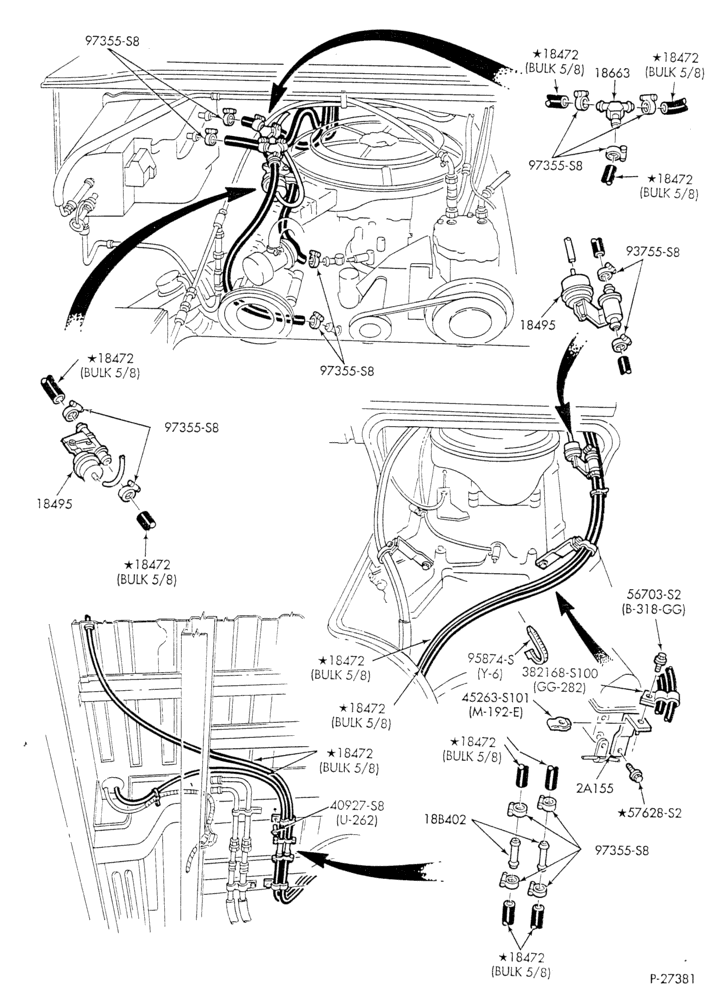 Схема HEATER HOSES & TUBES-8 cyl. - 5.8L - w/aux. A/C - w/aux. heat - S.W.B.-E