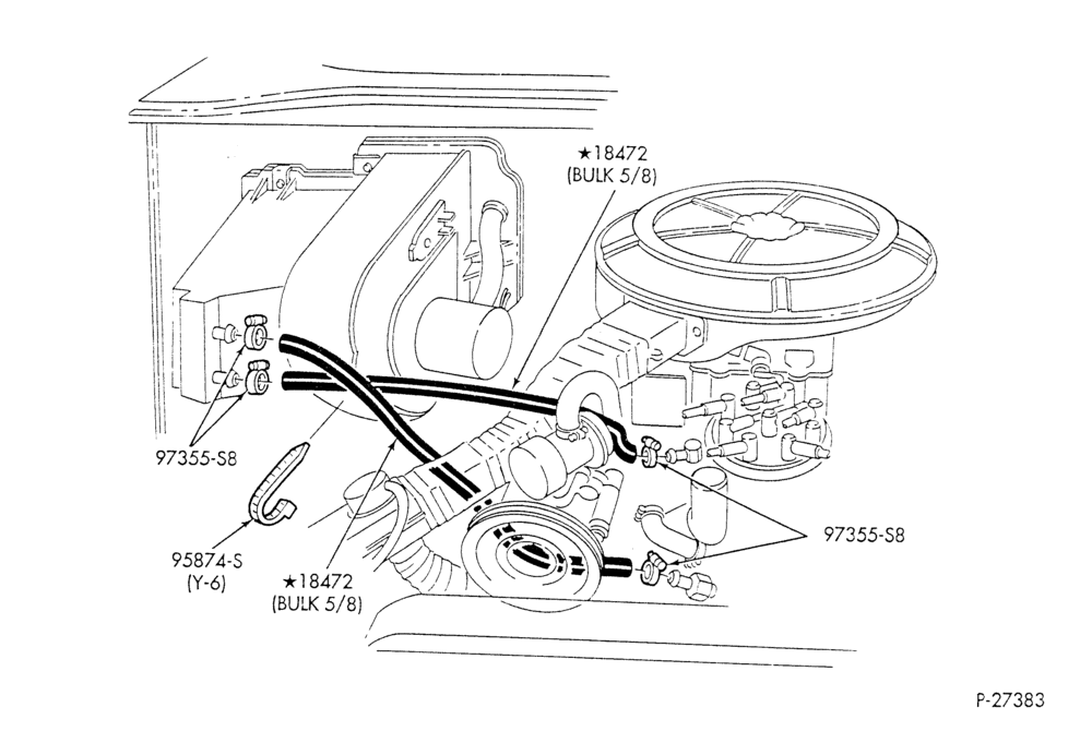 Схема HEATER HOSES & TUBES-8 cyl. - 5.0L-w/o A/C - w/o aux. heat - 4V eng. under 8500 G.V.W.-E