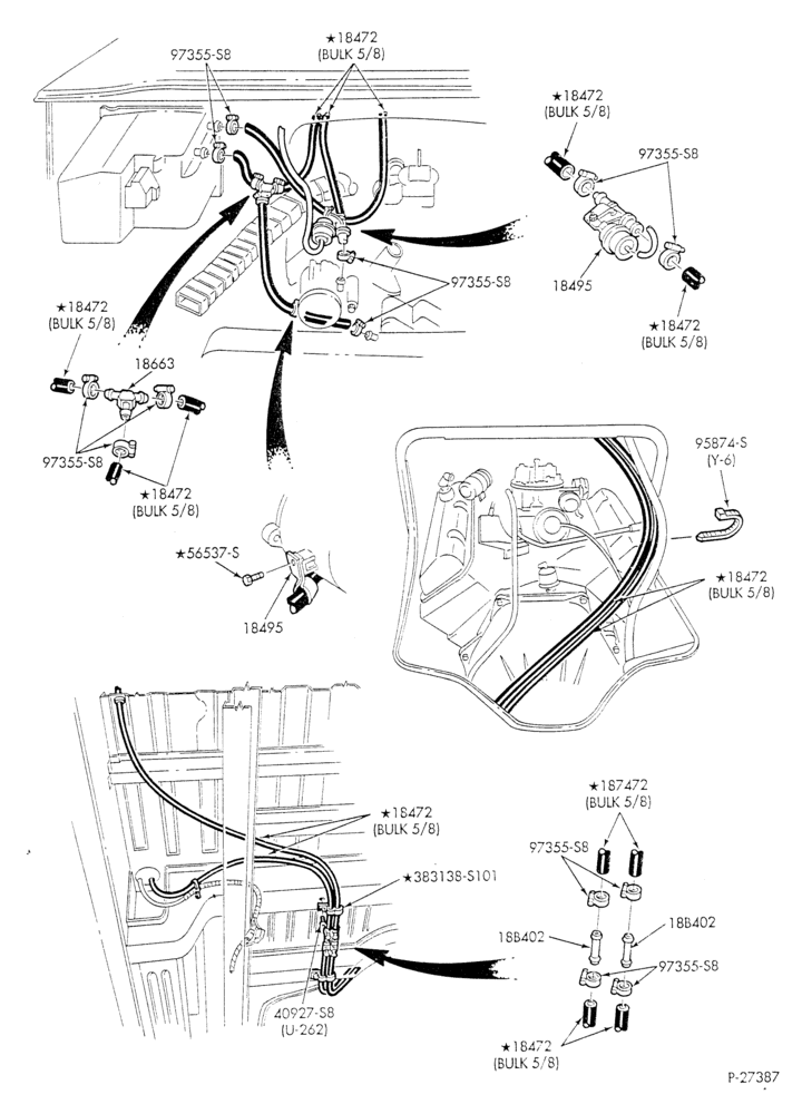 Схема HEATER HOSES & TUBES-8 cyl. - 5.8L & 6.6L - w/o A/C - w/aux. heat - w/deluxe Hi-Lo heater - S.W.B.-E