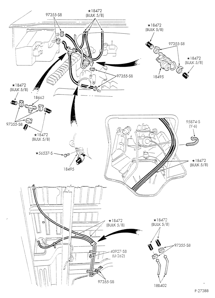 Схема HEATER HOSES & TUBES-8 cyl. - 5.8L & 6.6L - w/o A/C - w/aux. heat - w/deluxe Hi-Lo heater - L.W.B.-E