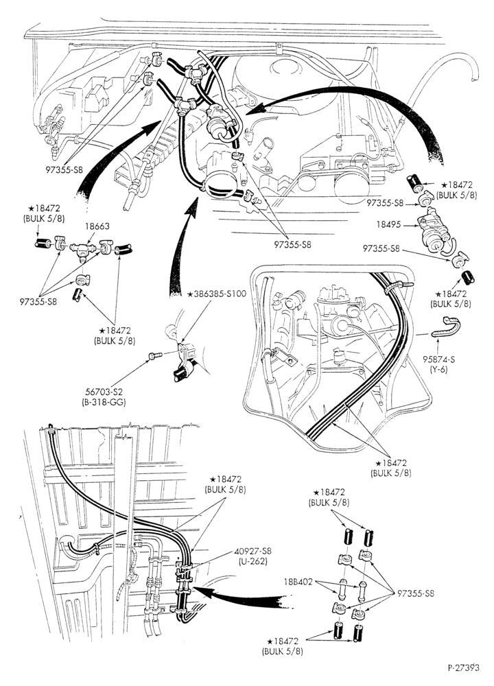 Схема HEATER HOSES & TUBES-8 cyl. - 5.8L & 6.6L - w/aux. A/C - w/aux. heat - S.W.B.-E