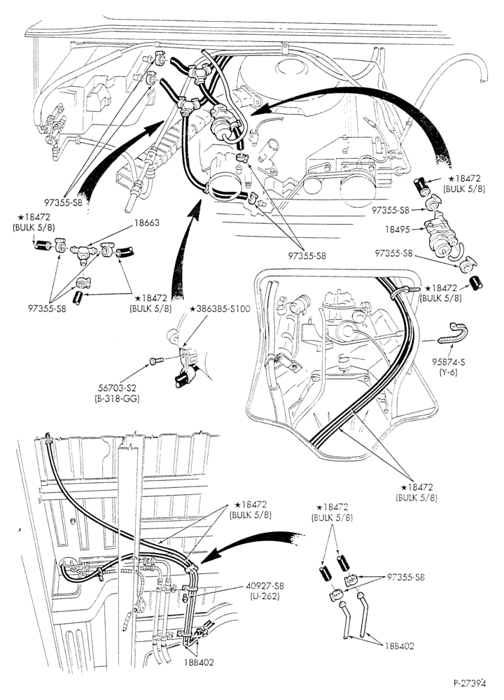 Схема HEATER HOSES & TUBES-8 cyl. - 5.8L & 6.6L - w/aux. A/C - w/aux. heat - L.W.B.-E