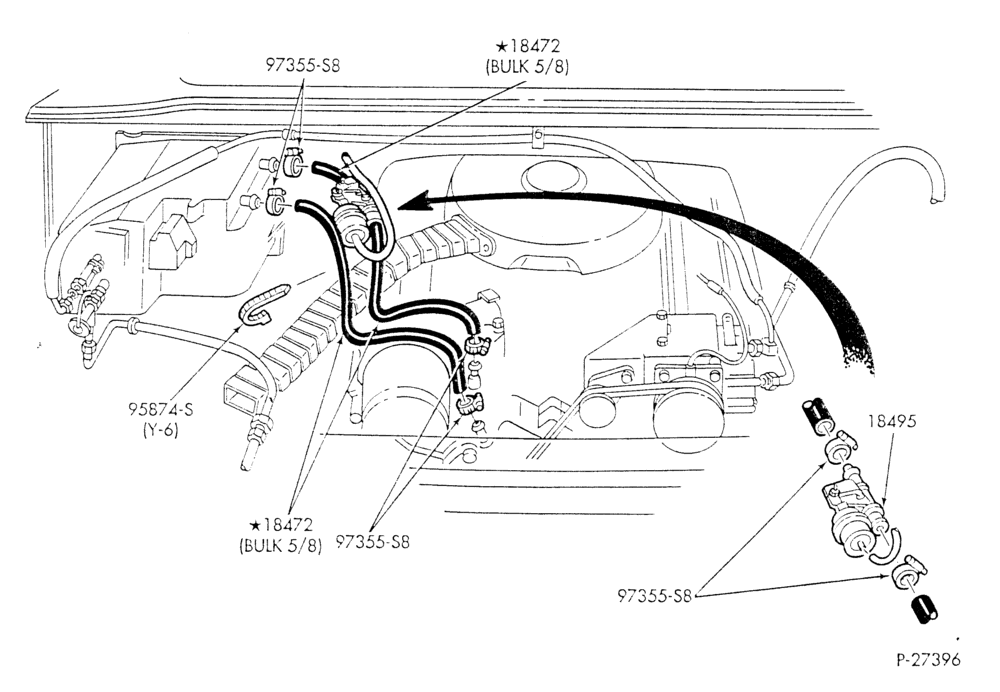 Схема HEATER HOSES & TUBES-8 cyl. - 7.5L - w/A/C - w/o aux. heat-E