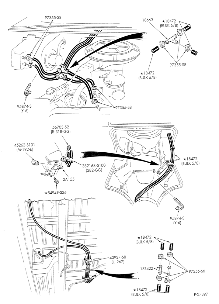 Схема HEATER HOSES & TUBES-8 cyl. - 7.5L - w/o A/C - w/aux. heat - S.W.B.-E