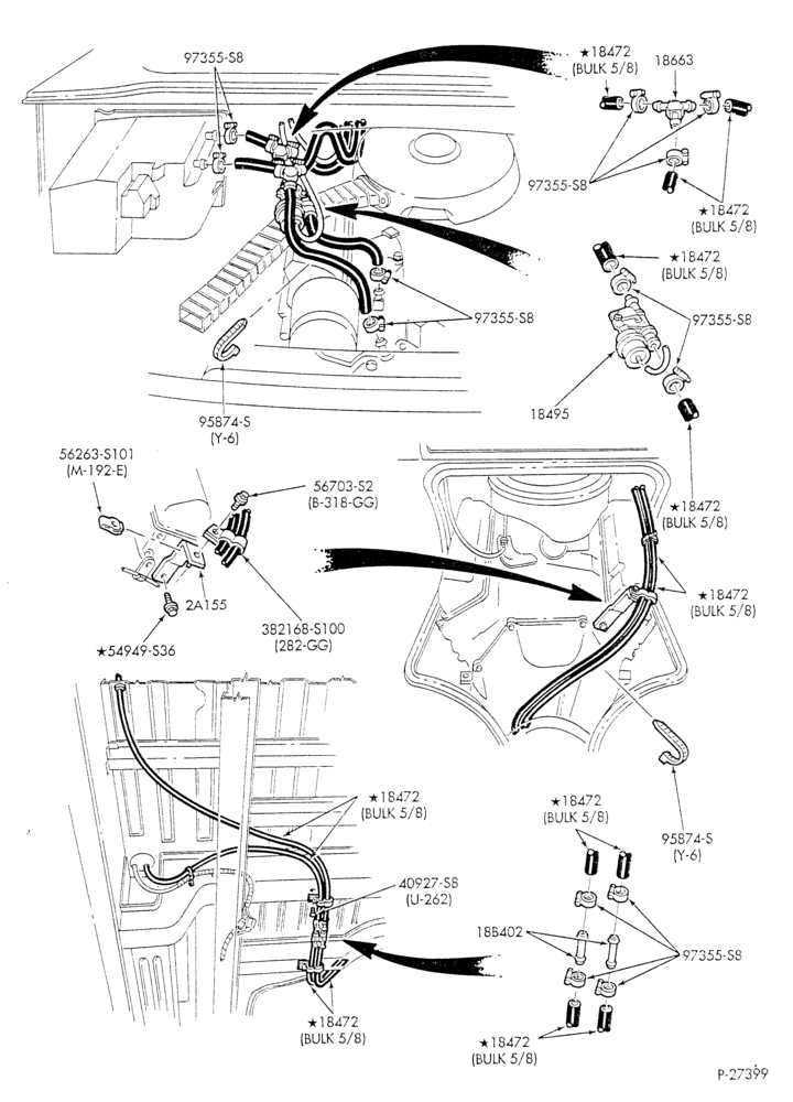 Схема HEATER HOSES & TUBES-8 cyl. - 7.5L - w/o A/C - w/aux. heat - w/deluxe Hi-Lo heater - S.W.B.-E