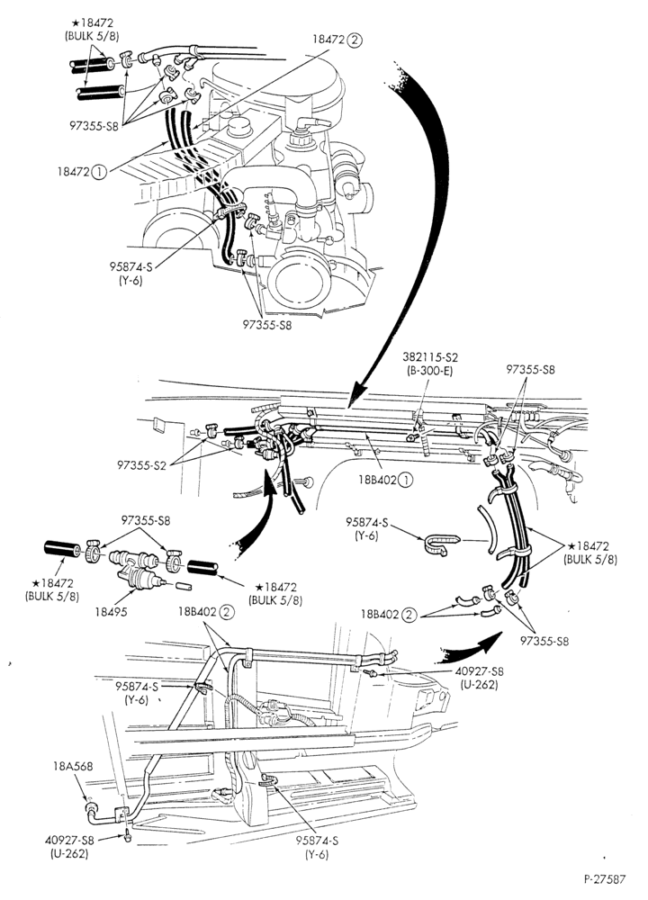 Схема HEATER HOSES & TUBES-6 cyl. - 4.9L - w/A/C - w/aux. heat-E