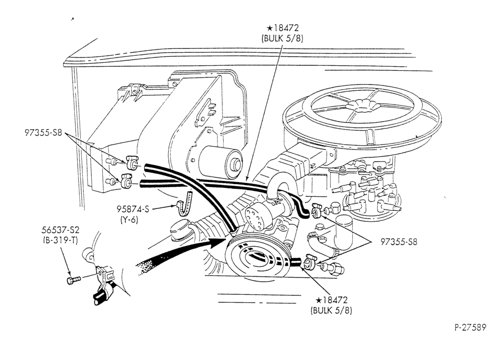 Схема HEATER HOSES & TUBES-8 cyl. - 5.0L - w/o A/C - w/o aux. heat-E