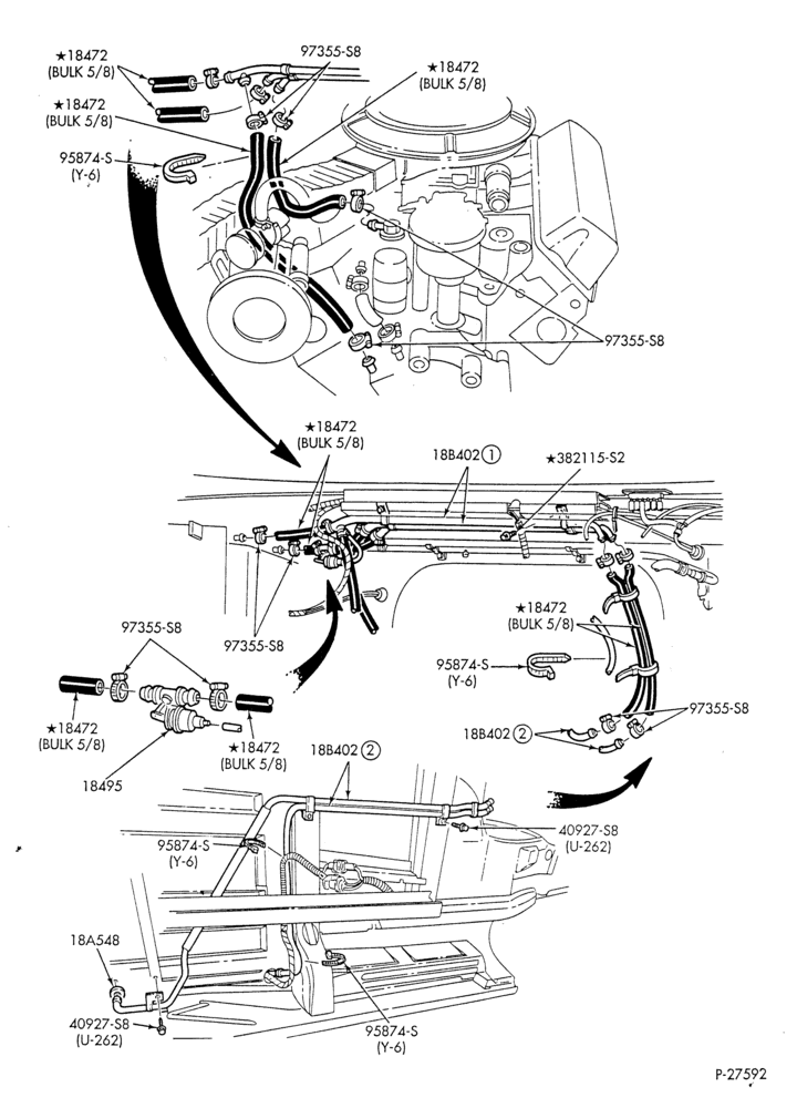 Схема HEATER HOSES & TUBES-8 cyl. - 5.0L - w/o A/C - w/aux. heat-E