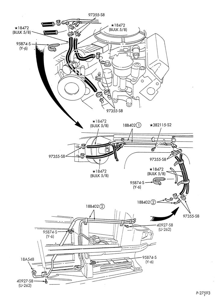Схема HEATER HOSES & TUBES-8 cyl. - 5.0L - w/A/C - w/aux. heat-E