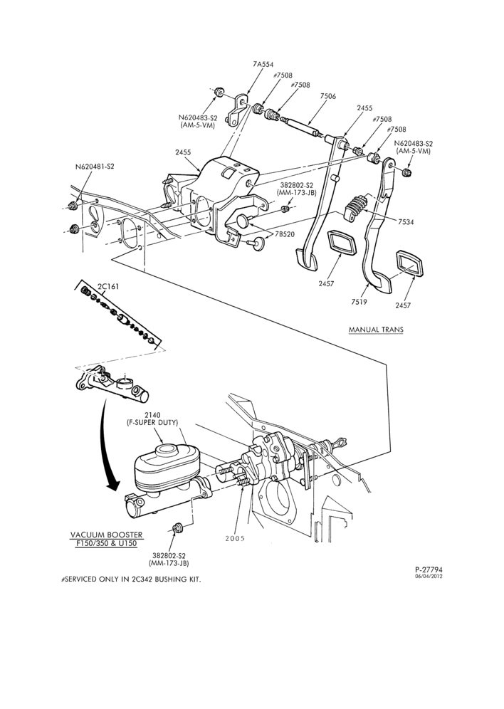 Схема BRAKES-Brake pedal and booster installation - without speed control - Page B-U150