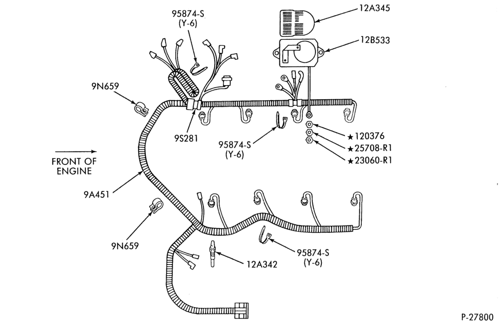 Схема Стартер, IGNITION AND HEADLAMP SWITCHES-Engine glow plug & wiring - 8 cyl. 7.3L diesel - Turbo