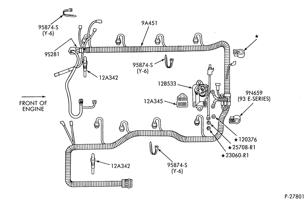 Схема Генератор, INSTRUMENT CLUSTER, BATTERY-Engine glow plug & wiring - 8 cyl. 7.3L diesel - From Ser. 986776