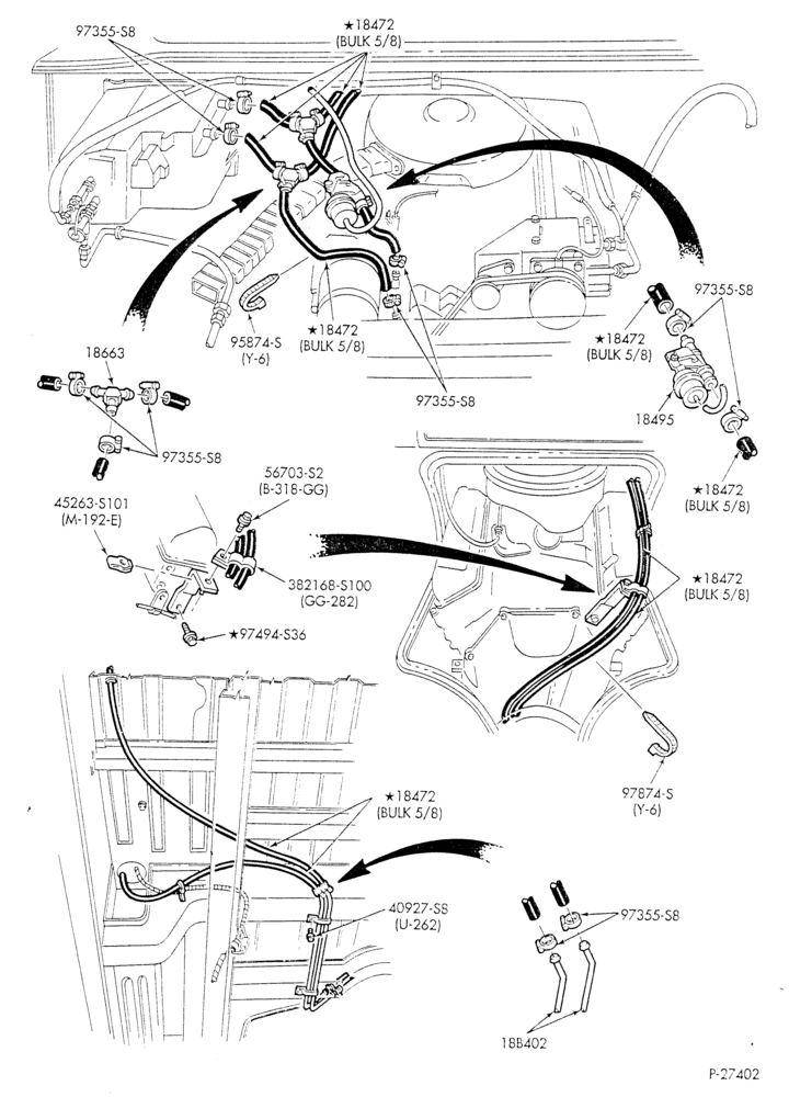 Схема HEATER HOSES & TUBES-8 cyl. - 7.5L - w/A/C - w/aux. heat - L.W.B.-E
